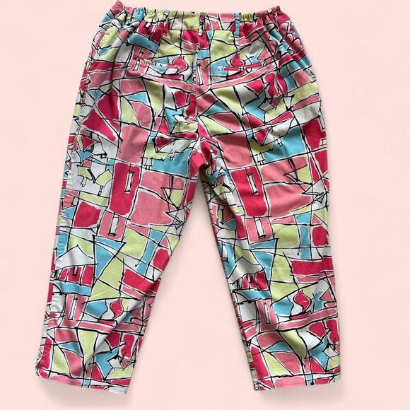 Vintage Y2K Talbots Woman Cropped Pants – Size 14W | Bold Geometric Print Capri - Picture 3 of 8